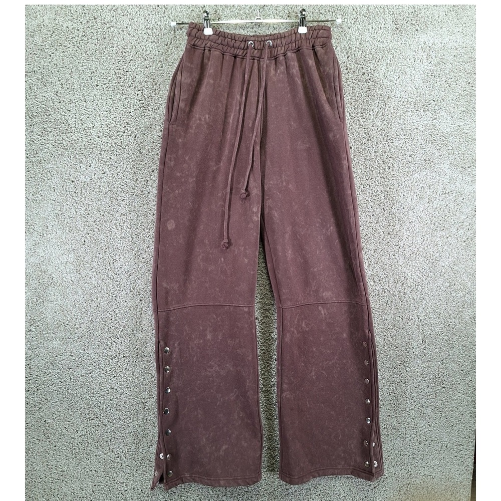 Fashion Nova Sweatpants Womens S New York Snap Button Hem Wide Leg Acid Wash
